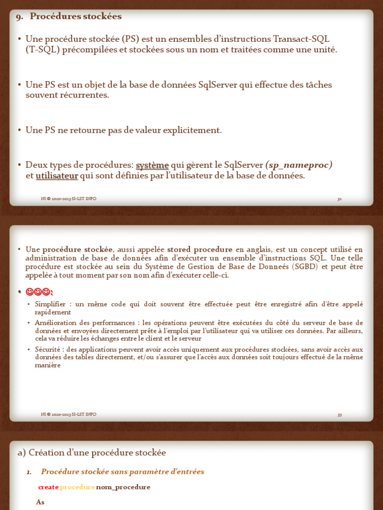 Procédures et fonctions SQL Server | PDF | Microsoft SQL Server | Bases ...