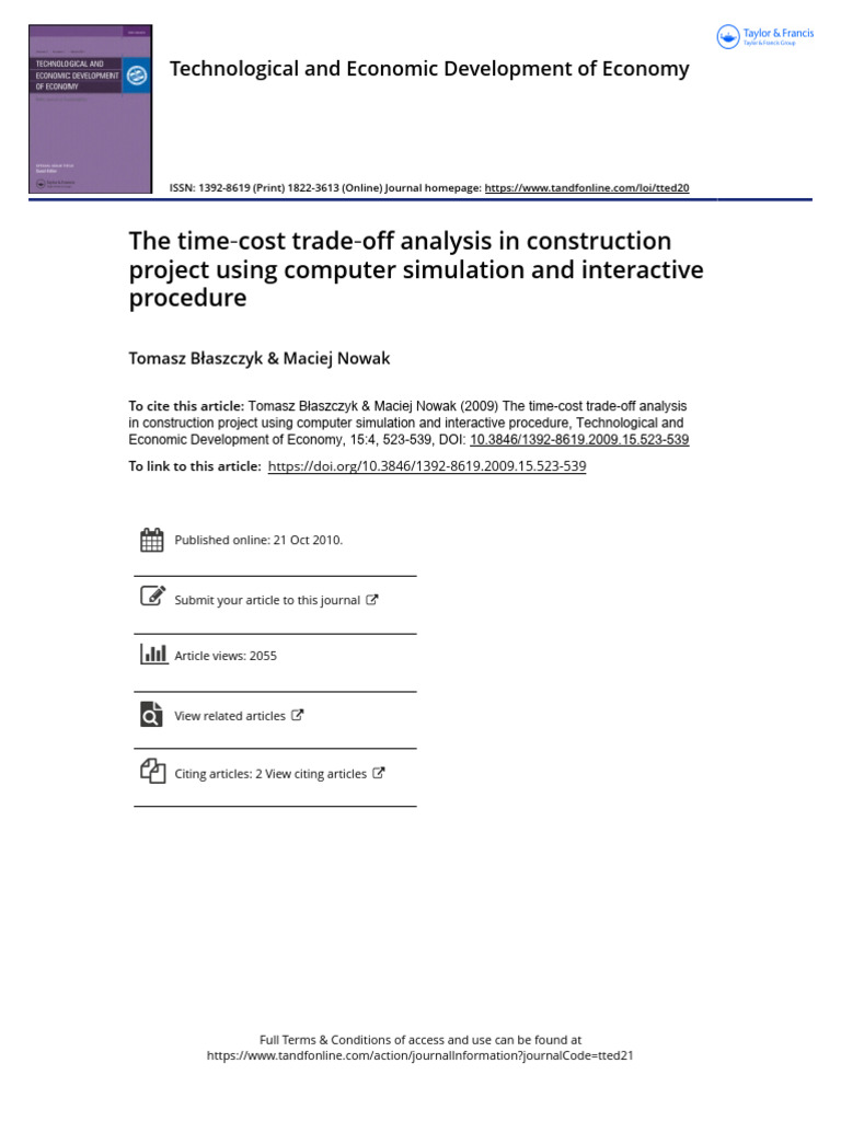 Time-Cost Trade-Off in Construction Projects | PDF | Simulation ...