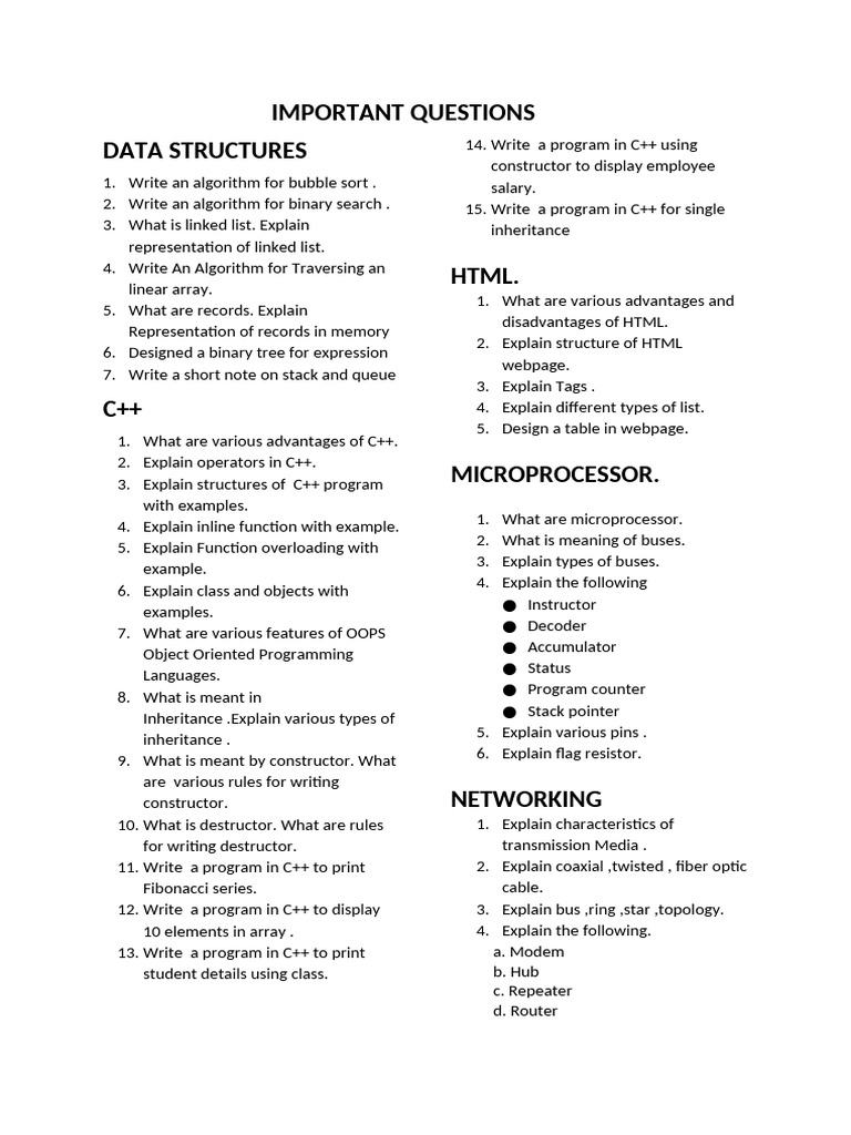 Imp Questions | PDF | C++ | Computer Engineering
