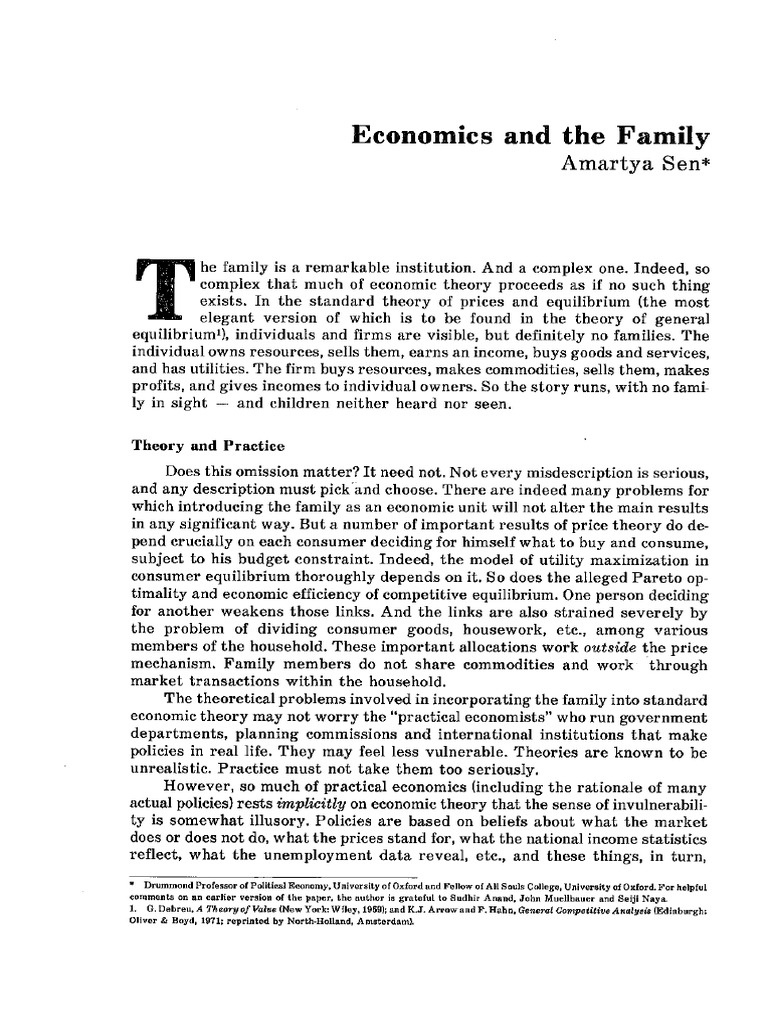 Sen 2023 Economics and the Family | PDF | Economics | General ...