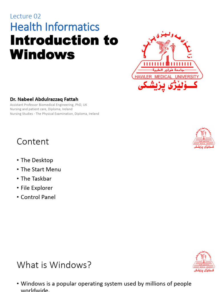 Lec 02 - Health Informatic 2025 - 2026 - Windows | PDF | Computer File ...