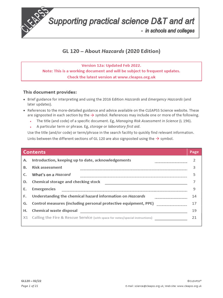 CLEAPSS Hazcards Guidance 2022 | PDF | Occupational Safety And Health ...
