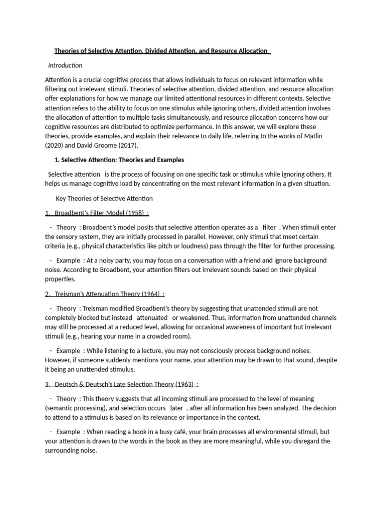 Photo inspiration: Relationship Between Divided Attention And Chlorella Reference: Attention Theories Selective Divided Pdf