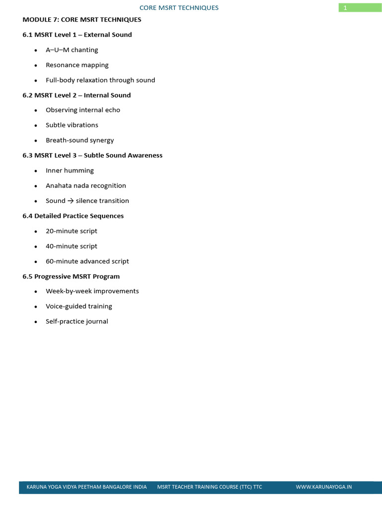 Core MSRT Techniques for Yoga Training | PDF | Meditation | Relaxation ...