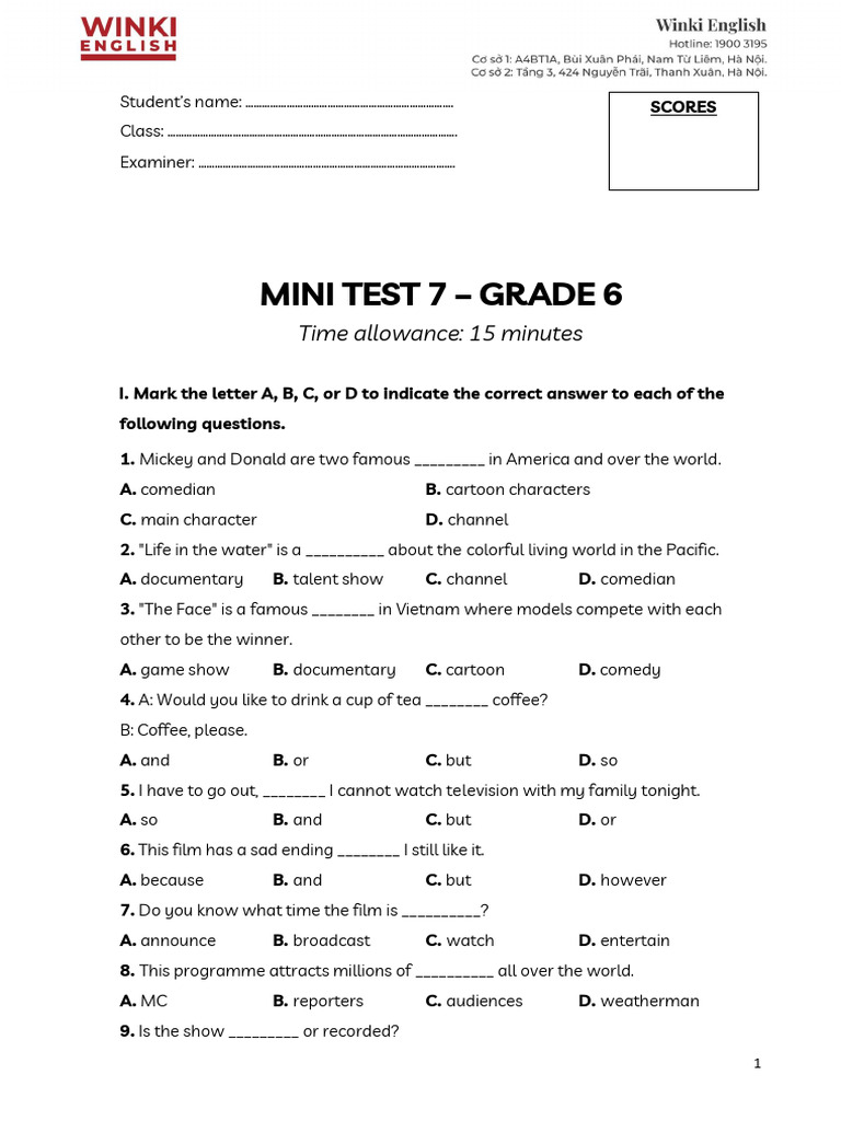 Grade 6 Mini Test on Media and Language | PDF