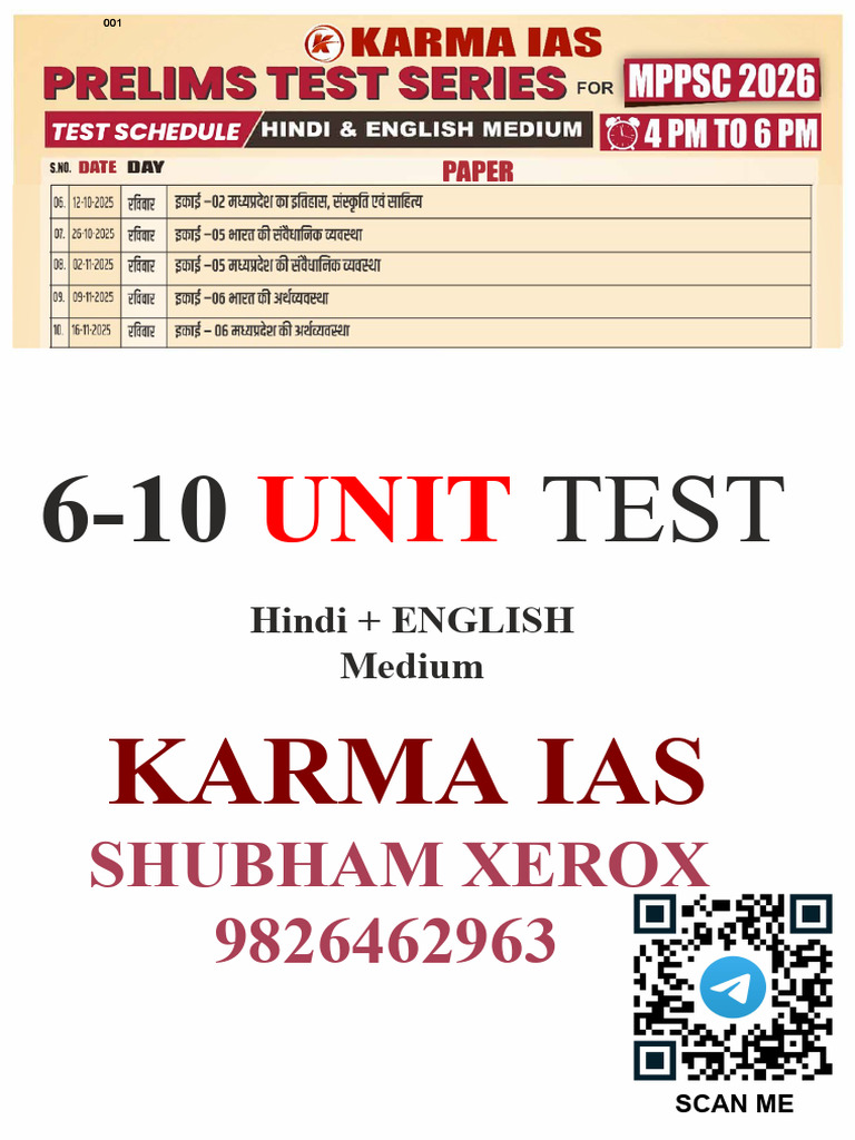 Karma Ias - MPPSC Pre 2026 Test Unit 6-10 | PDF