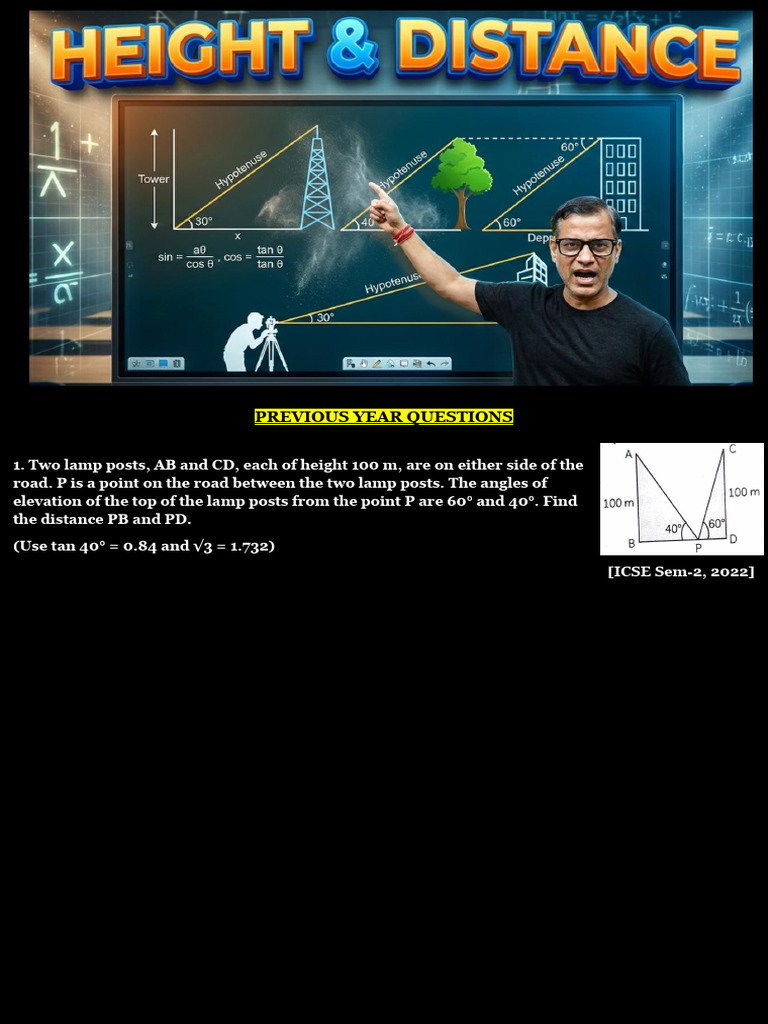 ICSE Height and Distance Problems | PDF | Angle