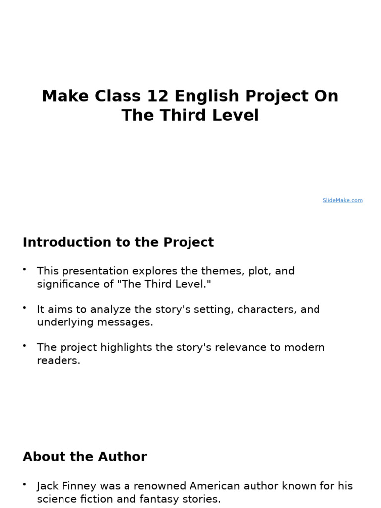 Class 12 Project on "The Third Level" | PDF