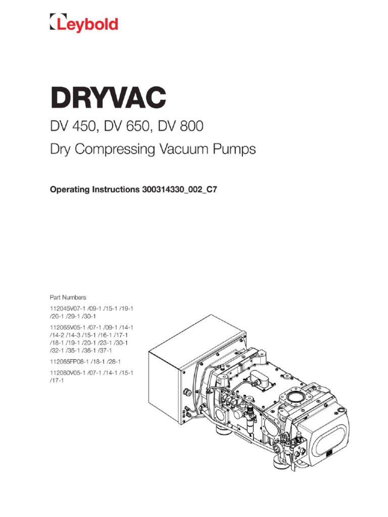 DRYVAC DV 450, DV 650, DV 800 Operating Instructions | PDF