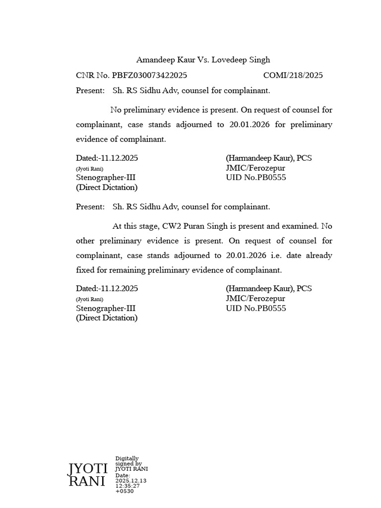 Amandeep Kaur vs. Lovedeep Singh Case Update | PDF