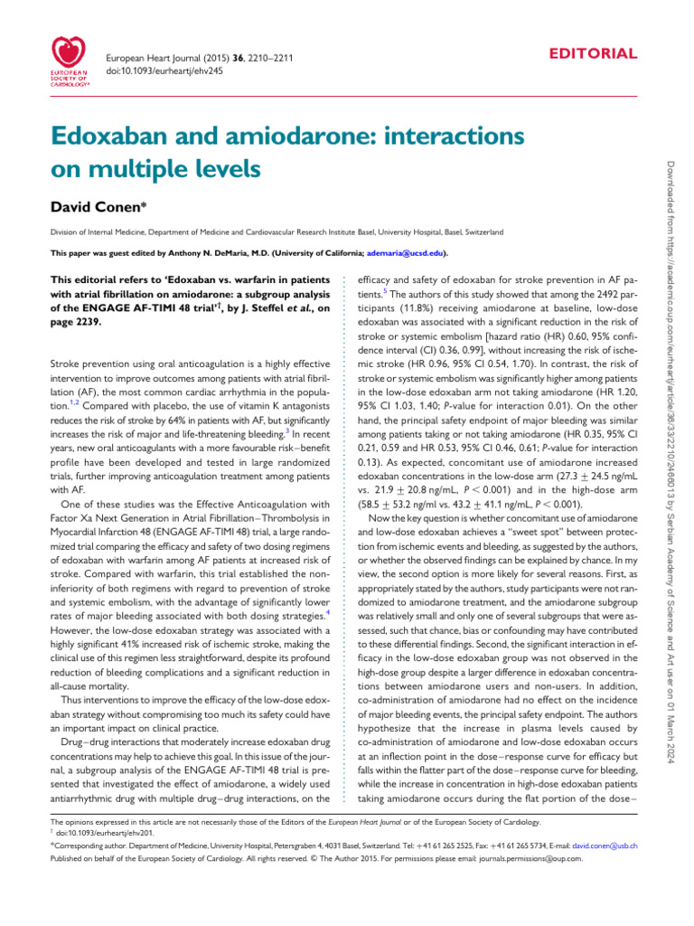 Edoxaban and amiodarone | PDF | Stroke | Cardiology