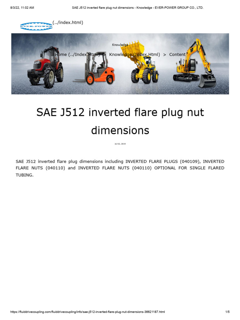 SAE J512 Inverted Flare Plug Nut Specs | PDF | Pipe (Fluid Conveyance ...