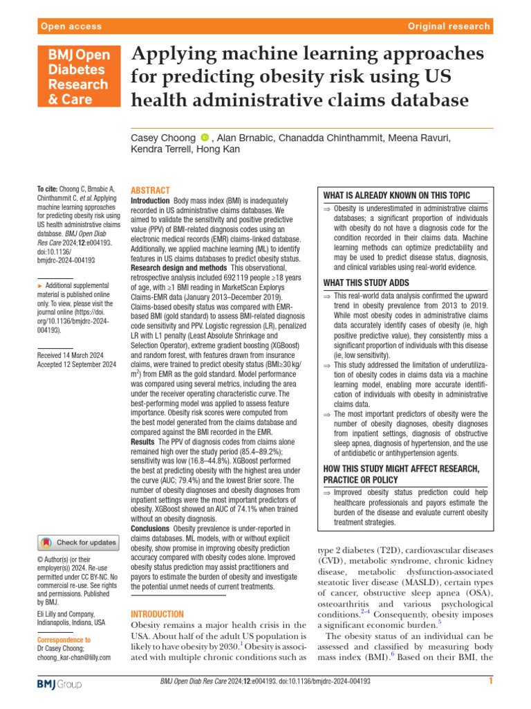 Applying machine learning approaches for predicting obesity risk using ...