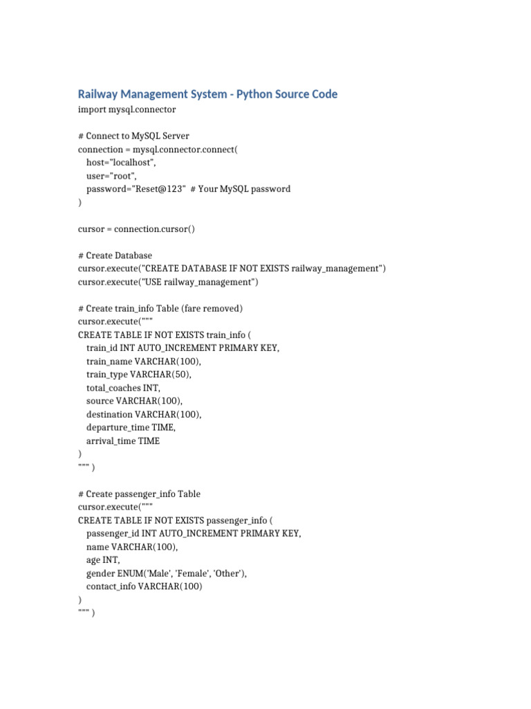Python Railway Management System Code | PDF | Databases | Data ...