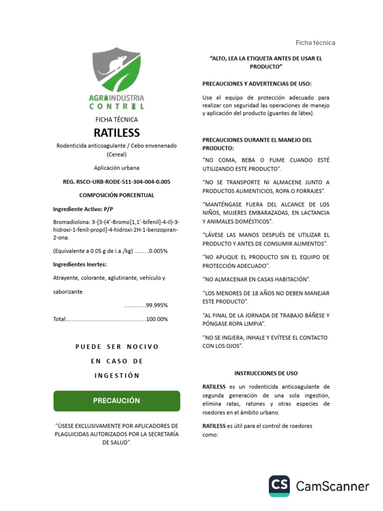 Rodenticida Ratiless: Uso y Precauciones | PDF | Pesticida | Residuos