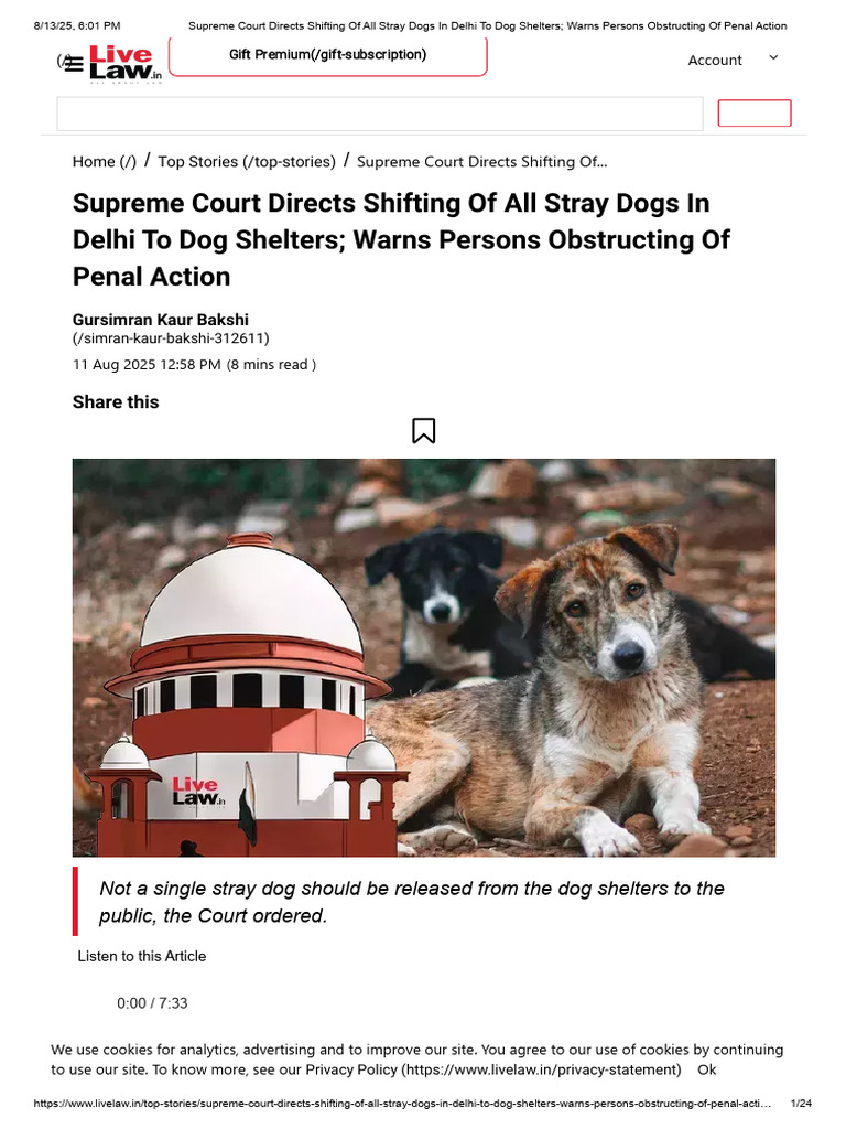 Supreme Court Directs Shifting of All Stray Dogs in Delhi To Dog ...
