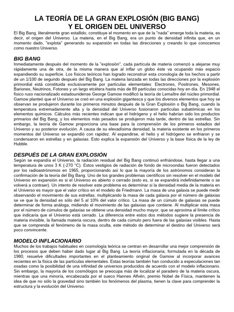 Big Bang: Origen y Expansión del Universo | PDF | Universo | Big Bang