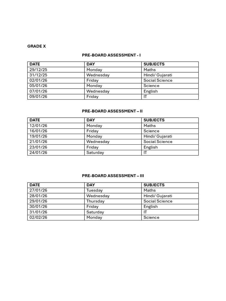 Grade x Time Table (1) | PDF