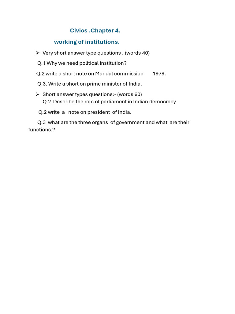 Civics Chapter 4: Political Institutions | PDF