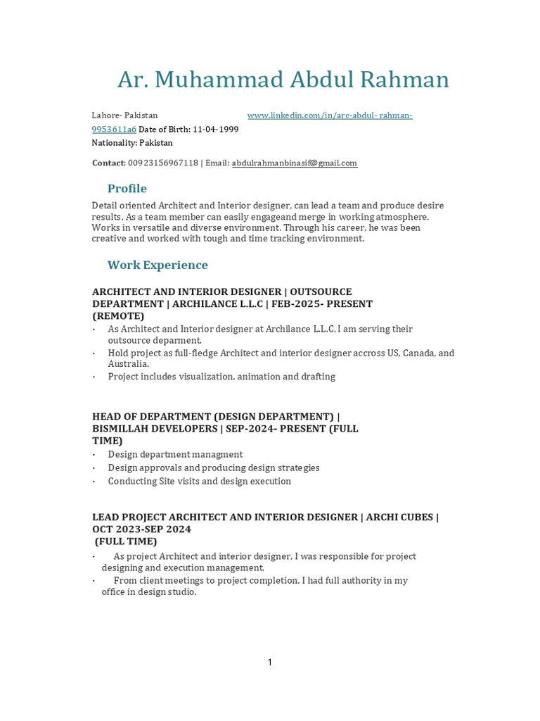 Architect & Interior Designer Profile | PDF | Design