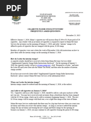 Maine Cigarette Tax Increase FAQs | PDF