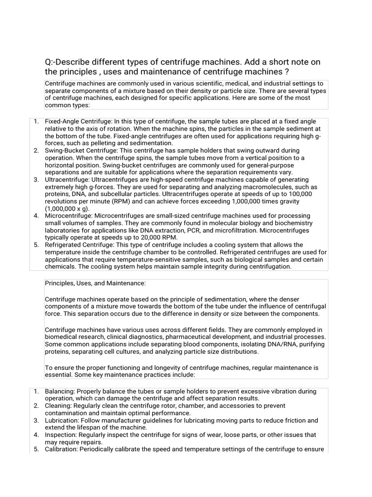 Types and Uses of Centrifuge Machines | PDF | Sensitivity And ...