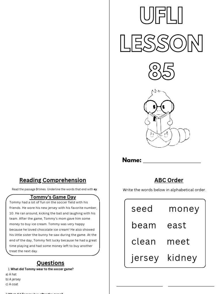 Tommy's Game Day Reading Lesson | PDF