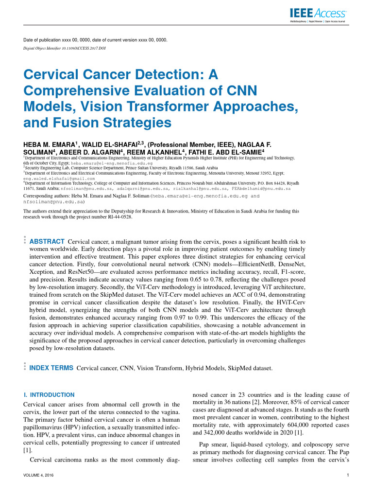 Cervical Cancer Detection Using CNNs and ViT | PDF | Machine Learning ...