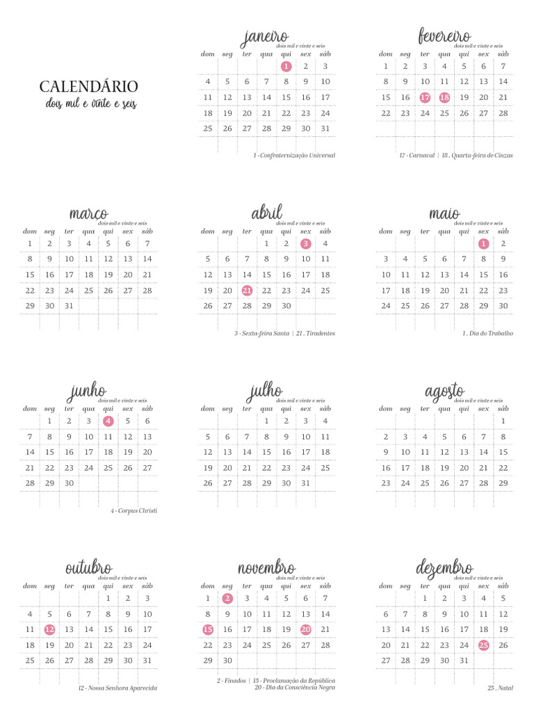 Calendário 2026: Feriados e Datas Importantes | PDF