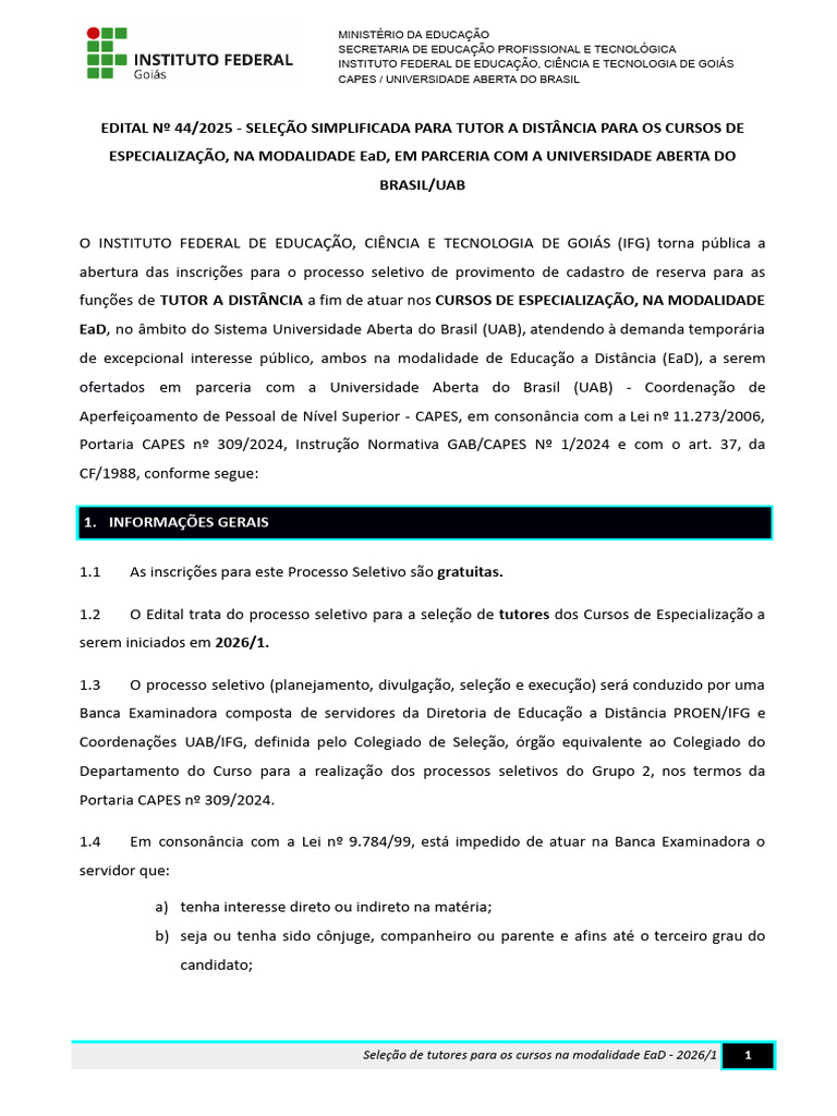 Seleção de Tutores EaD - Edital 44/2025 | PDF | Educação à distância ...