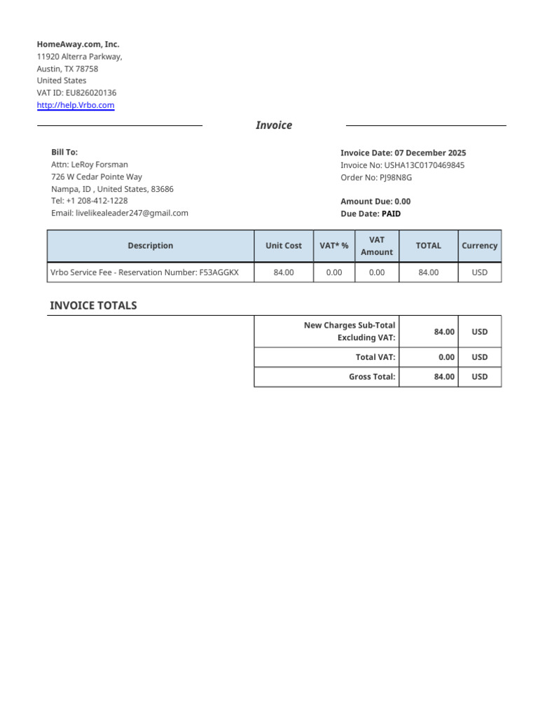 HomeAway Invoice Details and VAT Info | PDF | Value Added Tax | Taxes