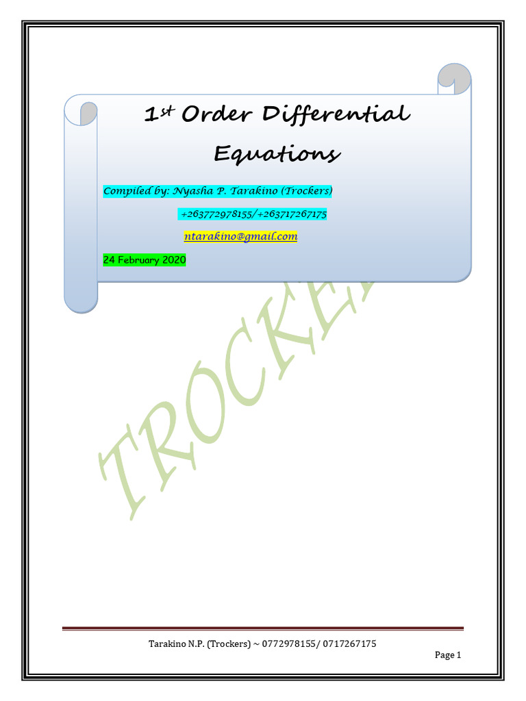 First Order Differential Equations Guide | PDF | Ordinary Differential ...