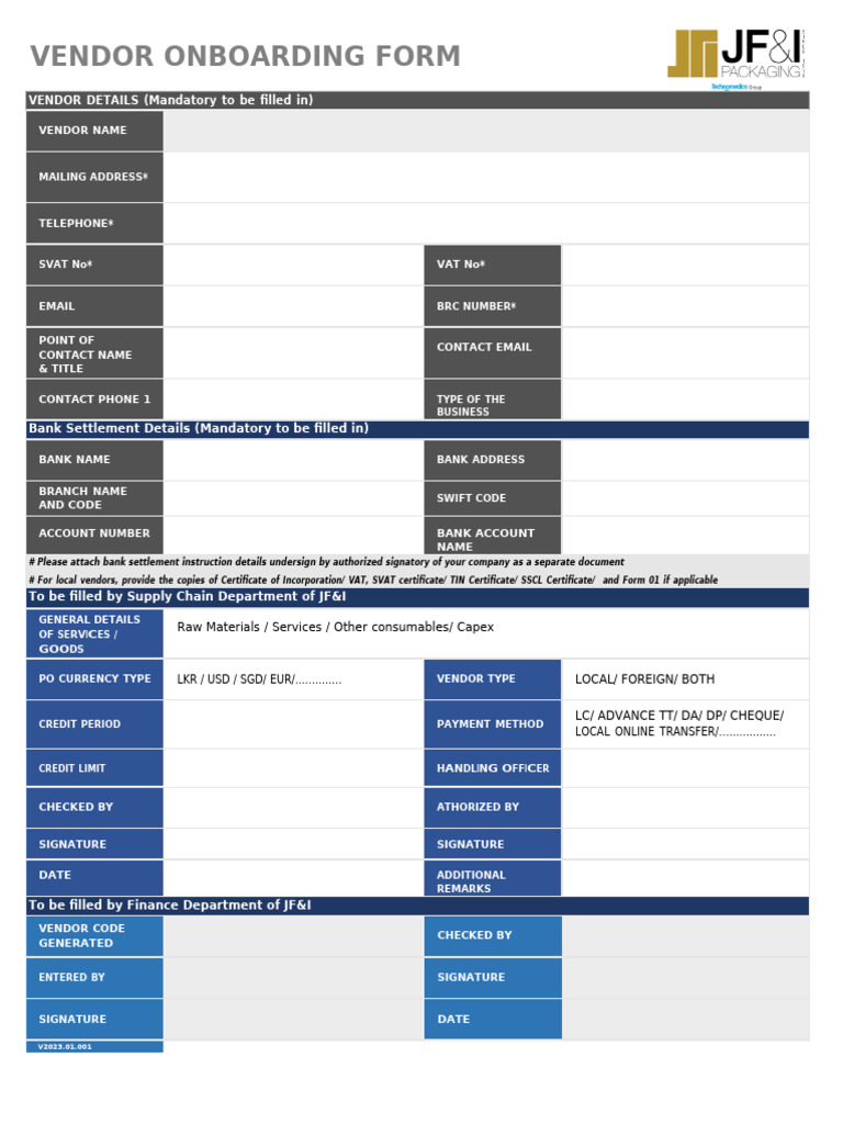 Vendor Onboarding Form Template | PDF | Service Industries | Payments