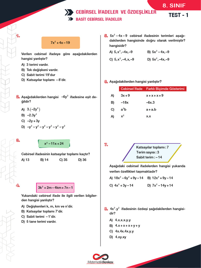 8sinif Basit Cebirsel Ifadeler | PDF