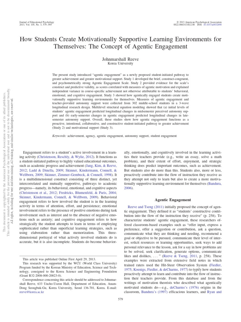 Agentic Engagement in Student Learning | PDF | Learning | Motivational