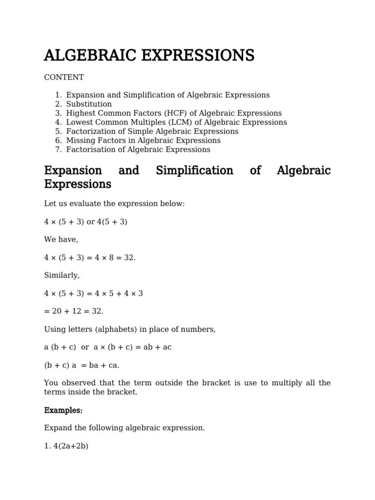 Algebraic Expressions: Expansion & Factorization | PDF | Cartesian ...