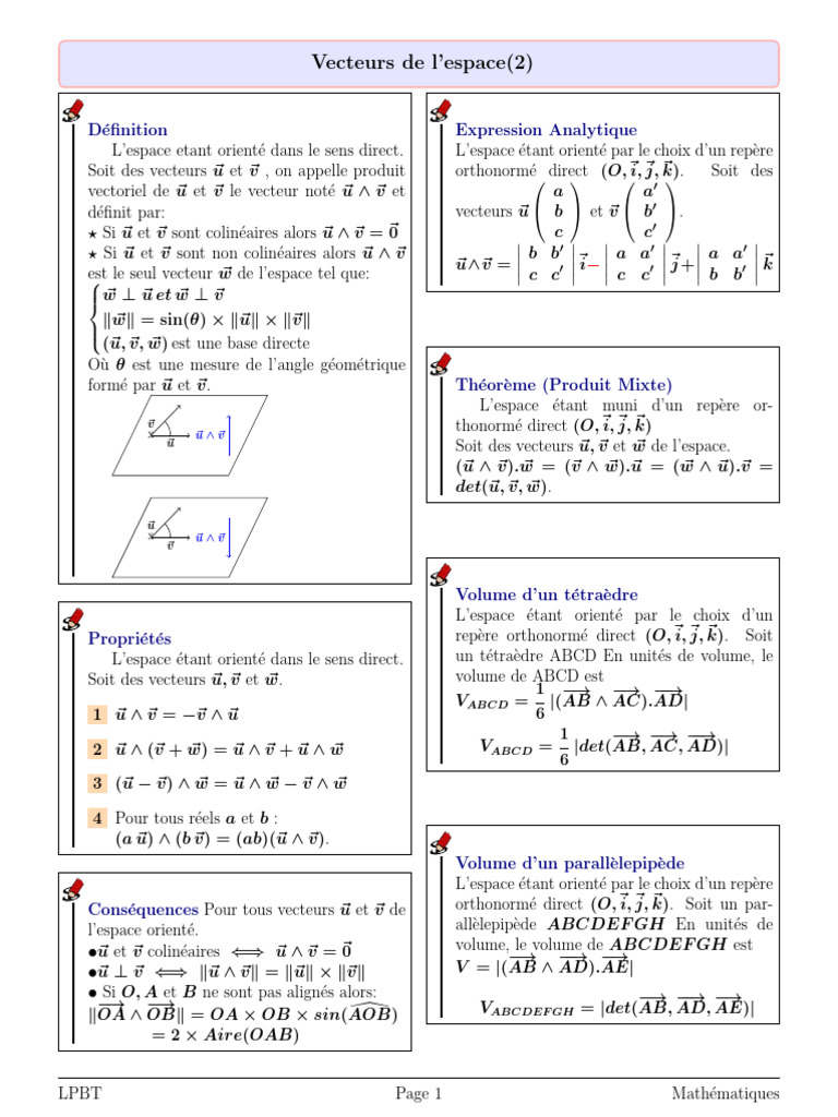 Produit Vectoriel et Volumes en Mathématiques | PDF | Coordonnées ...
