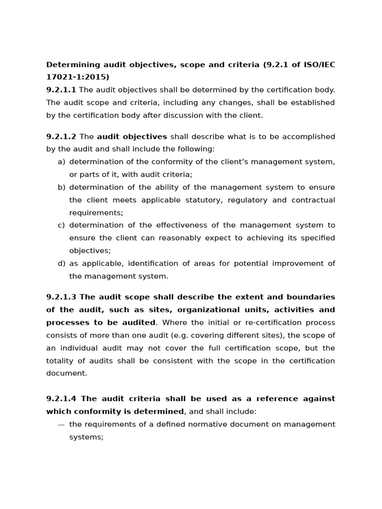 ISO 17021-1: Audit Objectives & Scope | PDF