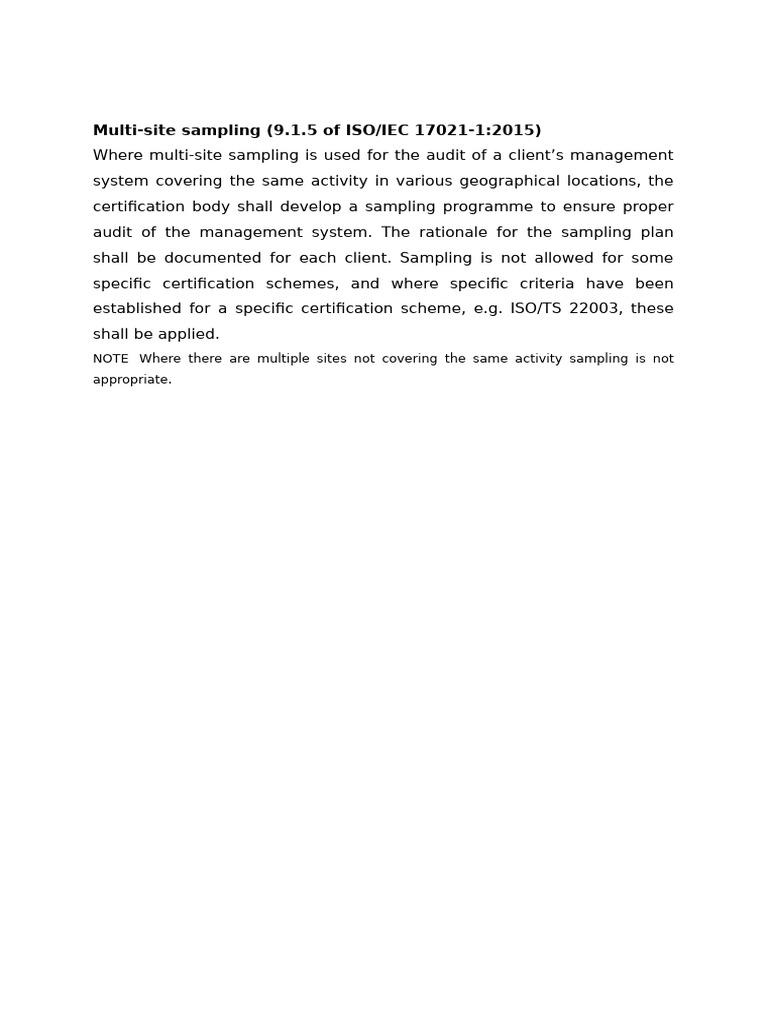 Multi-Site Sampling in ISO/IEC Audits | PDF