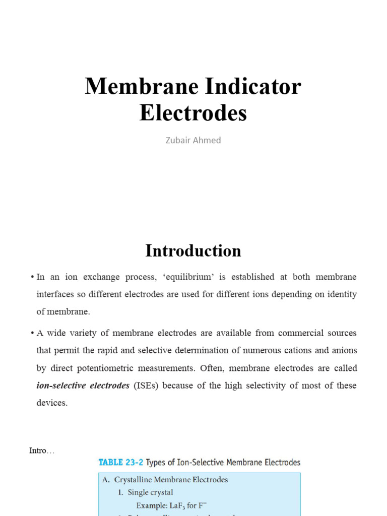 Membrane Indicator Electrodes Overview | PDF | Ph | Ion