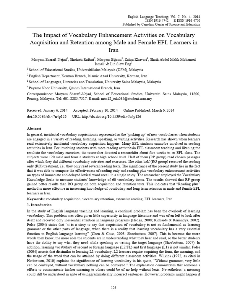 Vocabulary Enhancement in EFL Learners | PDF | Vocabulary | Language ...