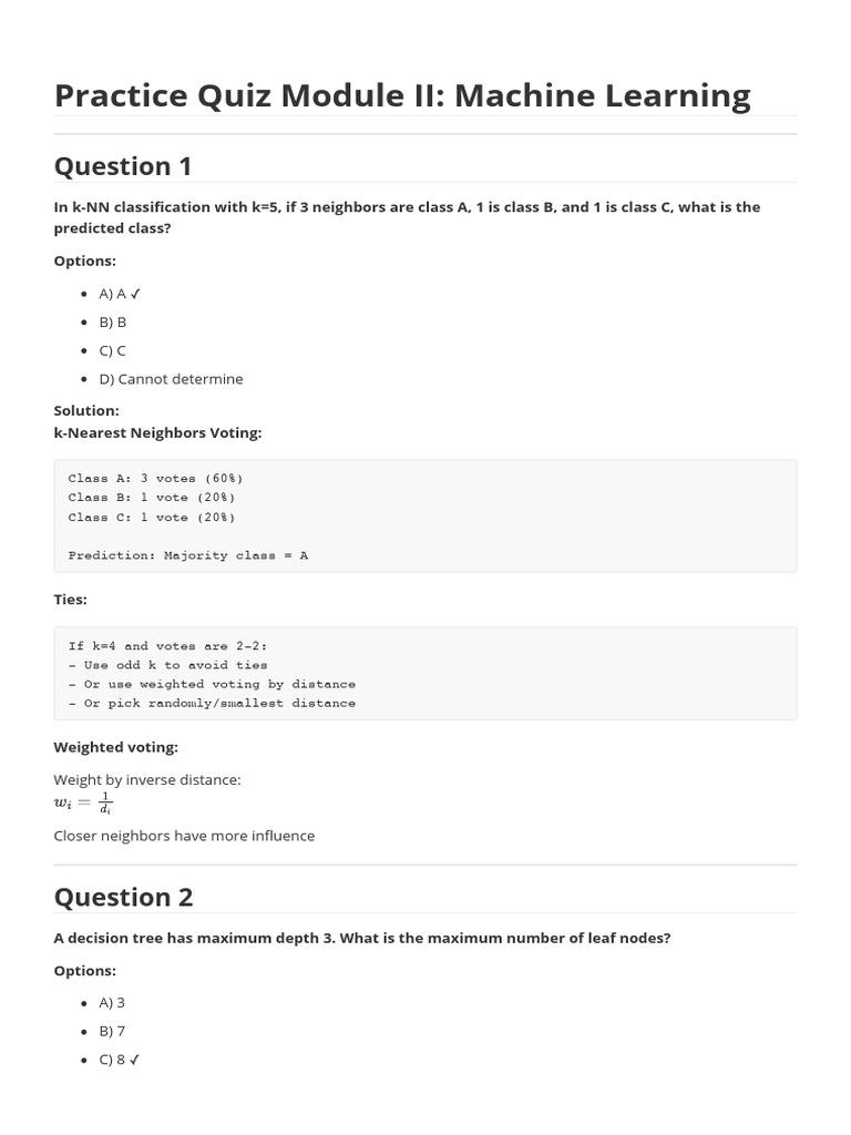 Machine Learning Practice Quiz Answers | PDF | Receiver Operating ...