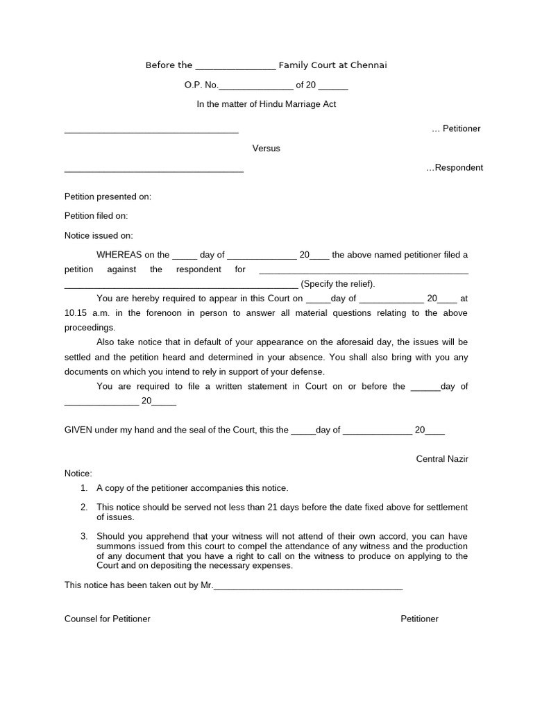Chennai Family Court Notice Template | PDF