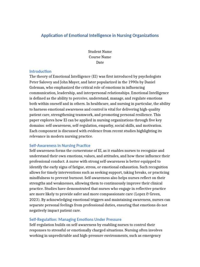 Emotional Intelligence in Nursing Practice | PDF | Empathy | Emotional ...
