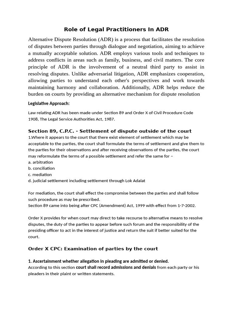 Legal Practitioners' Role in ADR | PDF | Alternative Dispute Resolution ...