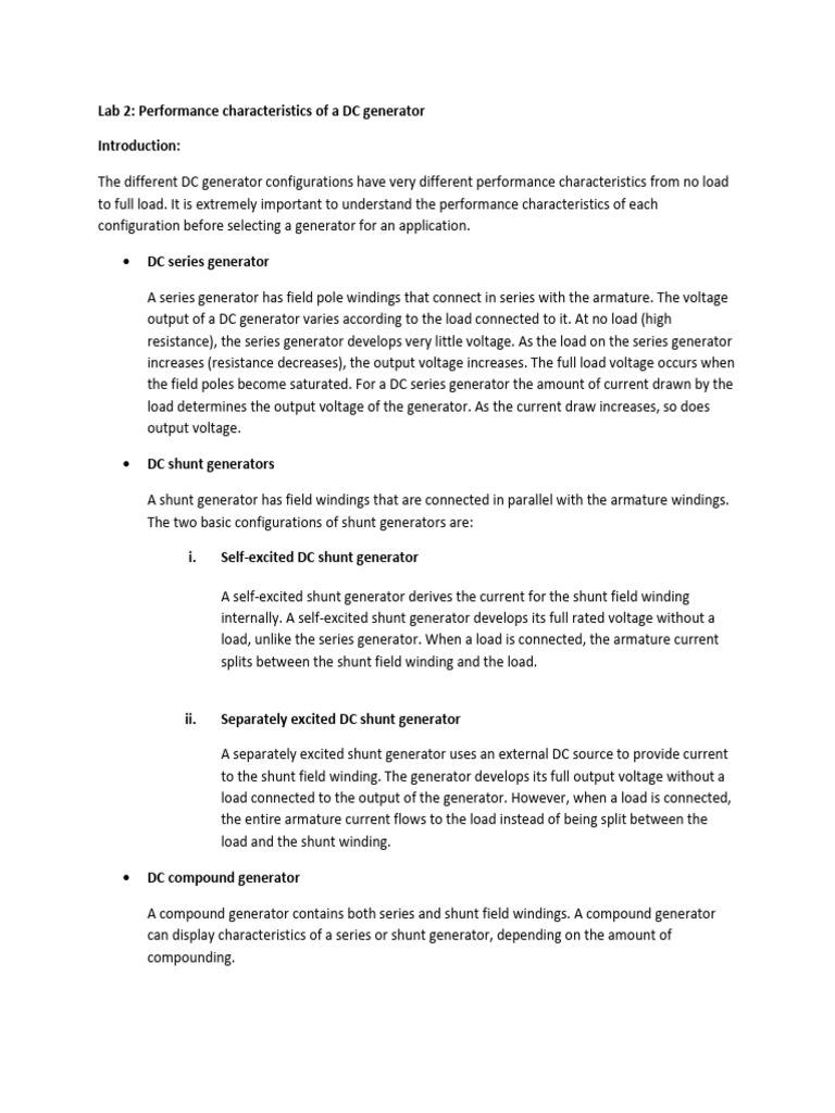 DC Generator Performance Analysis Lab | PDF | Direct Current | Electric ...