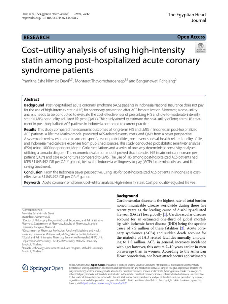 Cost-Utility of High-Intensity Statins in ACS | PDF | Statin ...