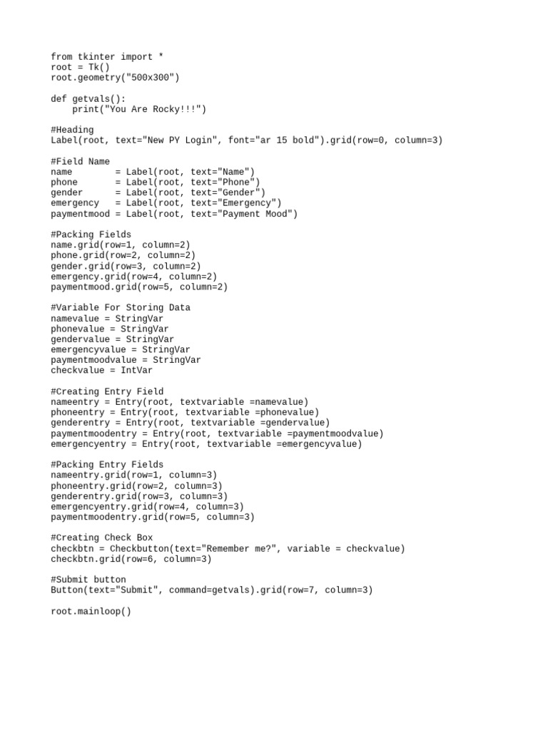 Python Tkinter Login Form Example | PDF