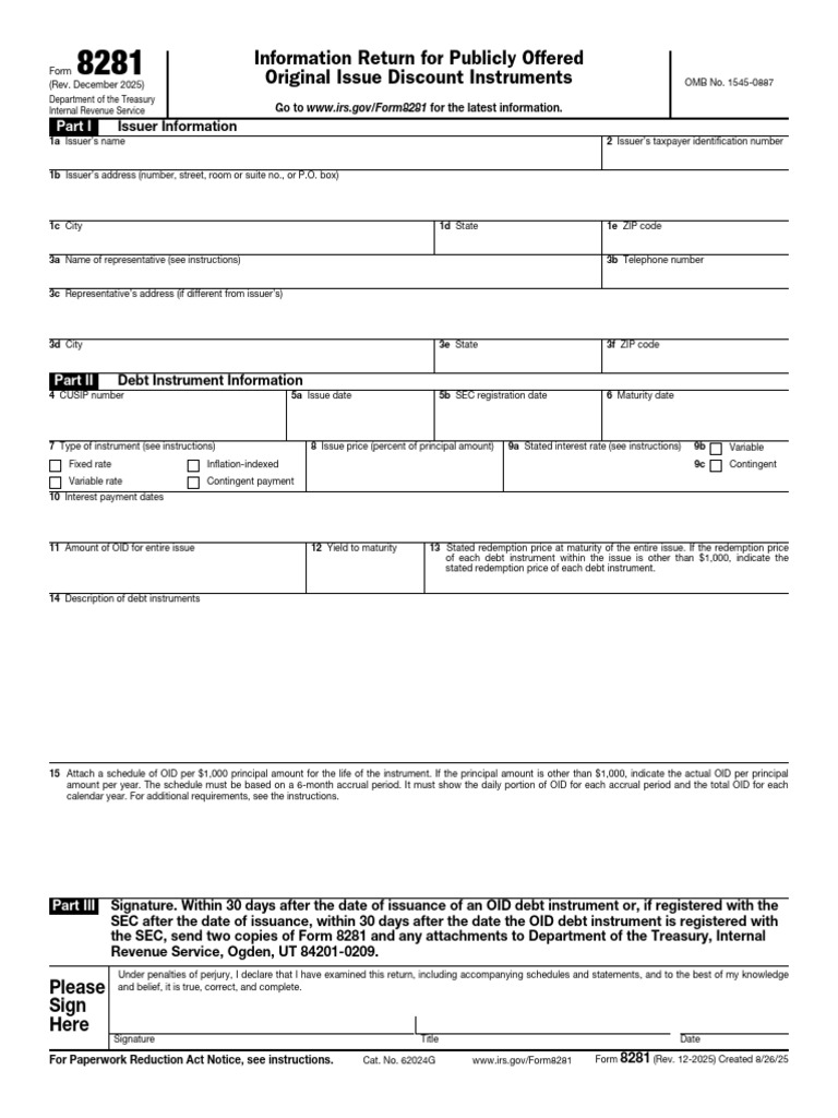 IRS Form 8281: OID Debt Instruments | PDF | Bonds (Finance ...