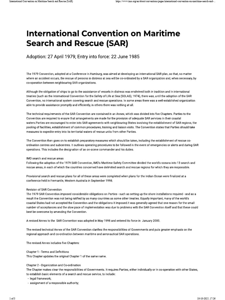 International Convention On Maritime Search and Rescue (SAR) | PDF
